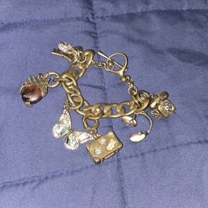 Fossil Charm Bracelet 6 Charms Rare Suitcase NYC Owl Headphones Telephone.